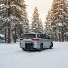 Load image into Gallery viewer, GR-6 Ski Hitch Rack attached to minivan, showing compatibility with family vehicles for transporting up to 6 skis securely.